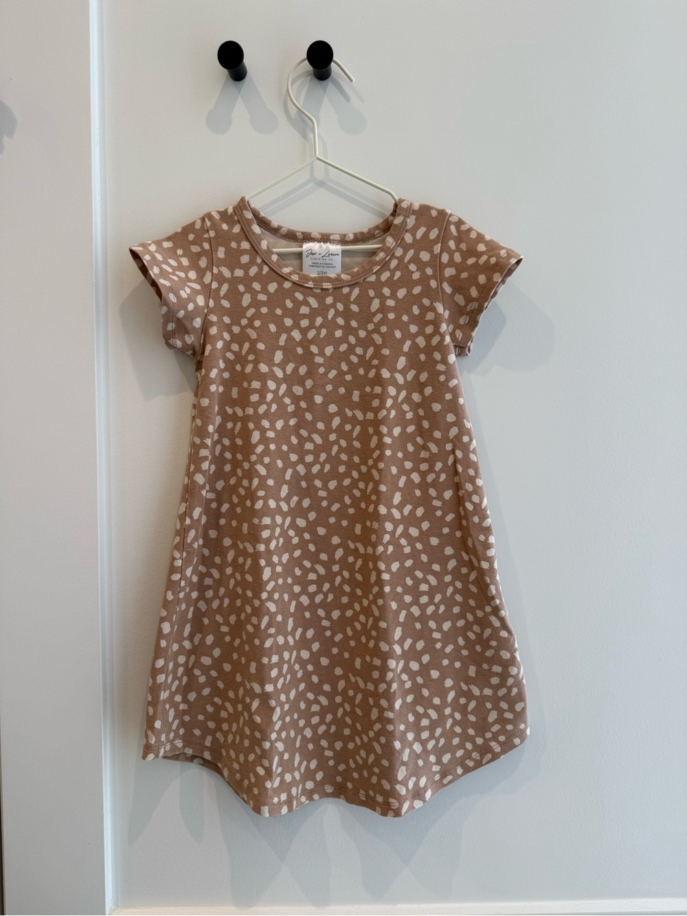 Jax + Lennon Kids Animal Print Dress in light brown & cream 2/3y